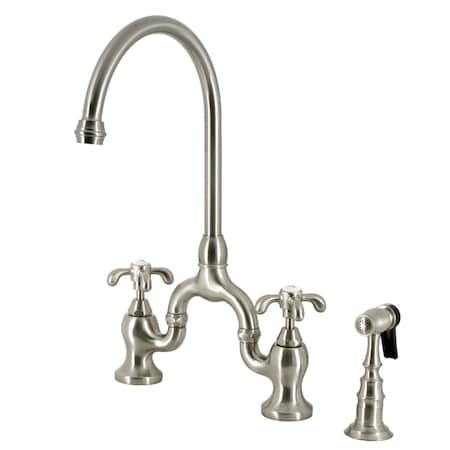 Kingston Brass Bridge Kitchen Faucet with Brass Sprayer, Brushed Nickel KS7798TXBS